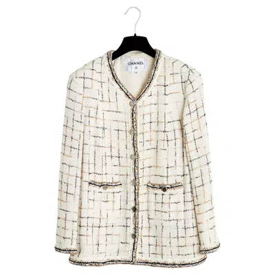 Pre-owned Chanel 2017 Veste Ecru Or Argent Fr44 Iconic Ecru Gold Tweed Jacket Uk16 Us12 In Brown