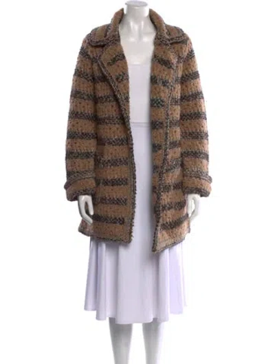 Pre-owned Chanel 2017 Wool Faux Fur Coat In Brown