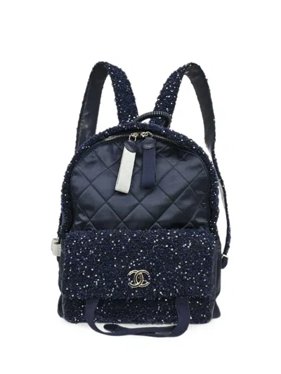 Pre-owned Chanel 2017-2018 Astronaut Essentials Sequin-embellished Backpack In Blue