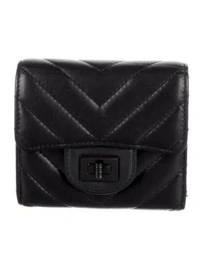 Pre-owned Chanel 2017-2018 Calfskin Compact Wallet In Black