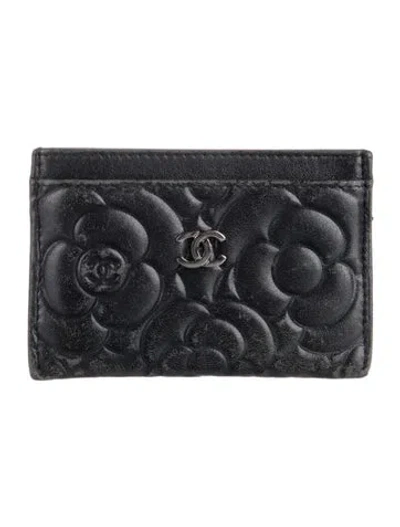 Pre-owned Chanel 2017-2018 Camellia Card Holder In Black