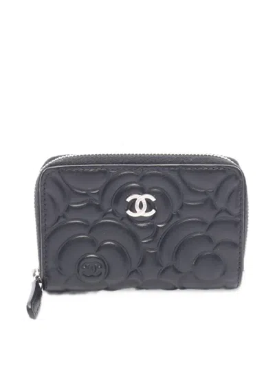 Pre-owned Chanel 2017-2018 Camellia Coin Purse In Black