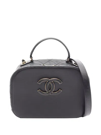 Pre-owned Chanel 2017-2018 Cc Calfskin Vanity Case Satchel In Black