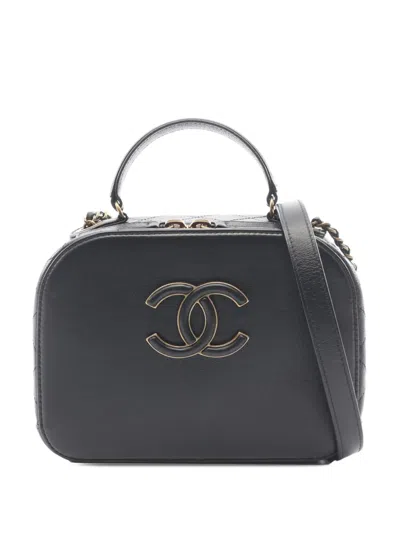 Pre-owned Chanel 2017-2018 Cc Calfskin Vanity Case Satchel In Black