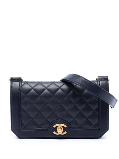 Pre-owned Chanel 2017-2018 Cc Quilted Lambskin Diamond Flap Crossbody Bag In Blue