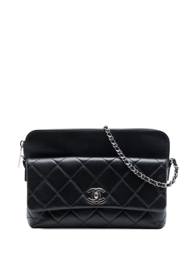 Pre-owned Chanel 2017-2018 Cc Quilted Lambskin Front Flap Crossbody Bag In Black