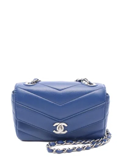 Pre-owned Chanel 2017~2018 Chevron V-stitch Shoulder Bag In Blue