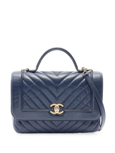 Pre-owned Chanel 2017-2018 Chevron V-stitch Two-way Shoulder Bag In Blue