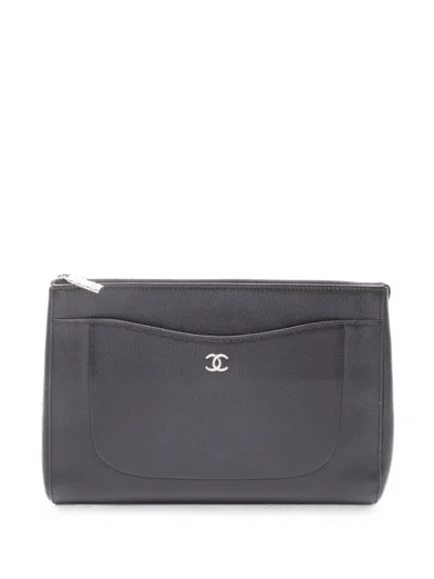 Pre-owned Chanel 2017-2018 Coco Mark Clutch Bag In Black