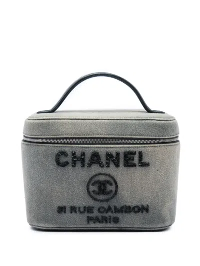Pre-owned Chanel 2017-2018 Denim Sequin Deauville Vanity Bag In Grey