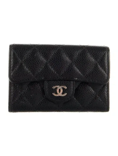 Pre-owned Chanel 2017-2018 Flap Card Holder Trifold Wallet In Black