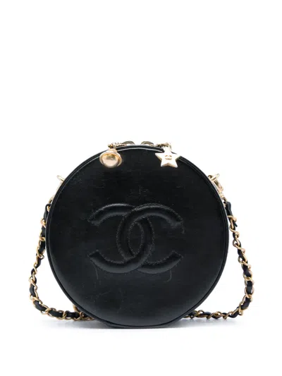 Pre-owned Chanel 2017-2018 Glazed Calfskin Round As Earth Evening Bag Satchel In Black