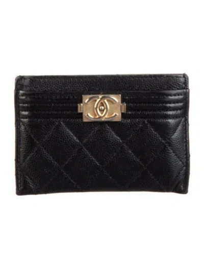 Pre-owned Chanel 2017-2018 Interlocking Cc Logo Card Holder In Black