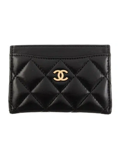 Pre-owned Chanel 2017-2018 Interlocking Cc Logo Card Holder In Black