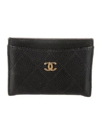 Pre-owned Chanel 2017-2018 Interlocking Cc Logo Card Holder In Black
