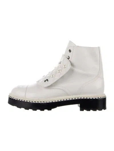 Pre-owned Chanel 2017-2018 Interlocking Cc Logo Combat Boots In White
