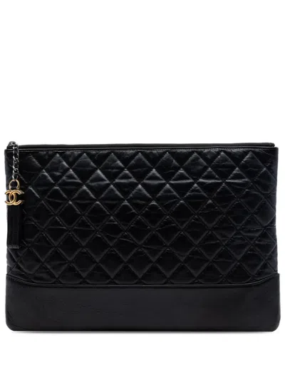 Pre-owned Chanel 2017-2018 Large Aged Calfskin Gabrielle O Case Clutch Bag In Black