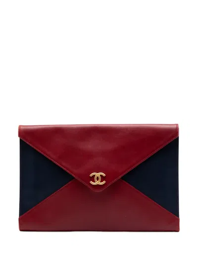 Pre-owned Chanel 2017-2018 Large Bicolor Lambskin Envelope Clutch Bag In Red