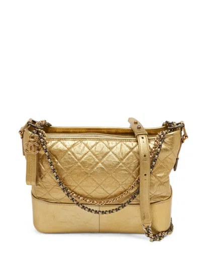 Pre-owned Chanel 2017-2018 Large Gabrielle Quilted Shoulder Bag In Gold