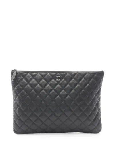 Pre-owned Chanel 2017-2018 Matelassé Clutch Bag In Black