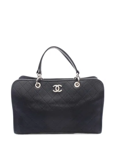 Pre-owned Chanel 2017-2018 Matelassé Leather Tote Bag In Black
