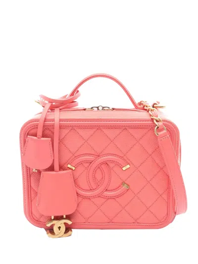 Pre-owned Chanel 2017-2018 Medium Caviar Cc Filigree Vanity Bag Satchel In Pink