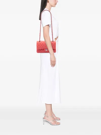 Pre-owned Chanel 2017-2018 Medium Classic Jersey Double Flap Shoulder Bag In Pink