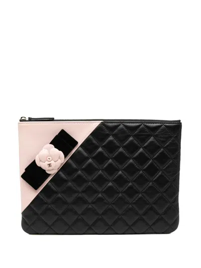 Pre-owned Chanel 2017-2018 Medium Quilted Lambskin Camellia O Case Clutch Bag In White
