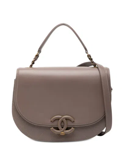 Pre-owned Chanel 2017-2018 Medium Shiny Calfskin And Quilted Goatskin Coco Curve Flap Satchel In Brown