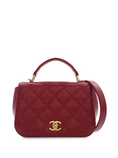 Pre-owned Chanel 2017-2018 Mini Quilted Lambskin Carry Chic Flap Satchel In Red