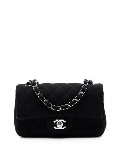 Pre-owned Chanel 2017-2018 Mini Rectangular Classic Jersey Single Flap Crossbody Bag In Black