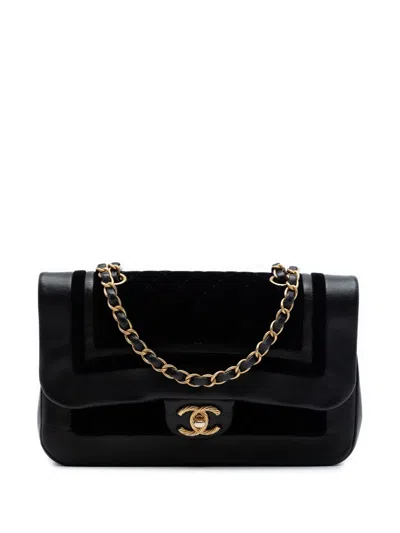 Pre-owned Chanel 2017-2018 Paris Cosmopolite Medium Velvet And Metallic Lambskin Flap Shoulder Bag In Black