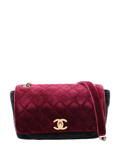 Pre-owned Chanel 2017-2018 Paris Cosmopolite Small Tricolor Quilted Velvet Private Affair Camellia Flap Satchel In Red