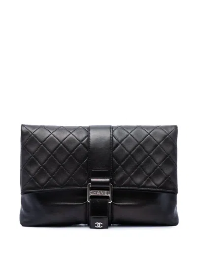 Pre-owned Chanel 2017-2018 Quilted Lambskin Grip Clutch Bag In Black