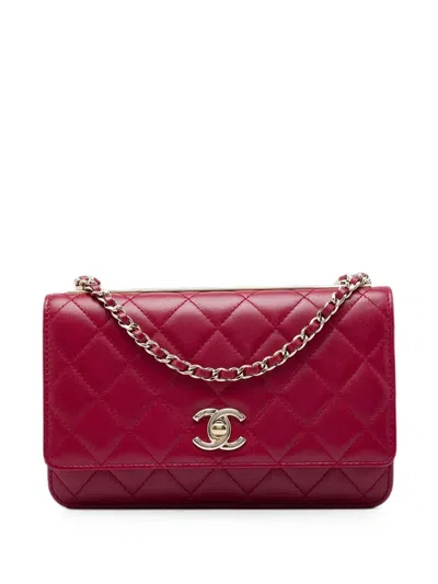 Pre-owned Chanel 2017-2018 Quilted Lambskin Trendy Cc Wallet On Chain Crossbody Bag In Red
