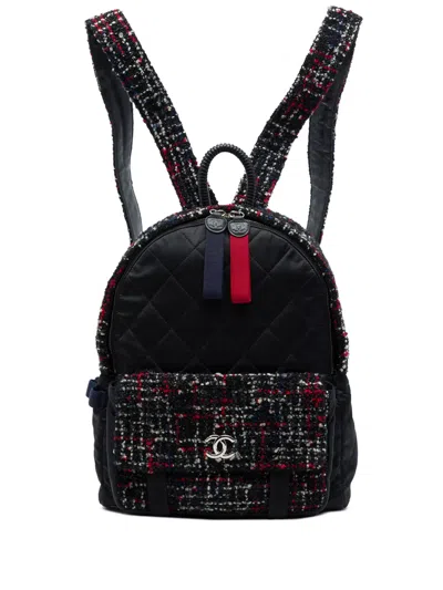 Pre-owned Chanel 2017-2018 Quilted Nylon And Tweed Astronaut Essentials Backpack In Black