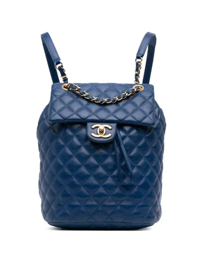 Pre-owned Chanel 2017-2018 Small Lambskin Urban Spirit Backpack In Blue