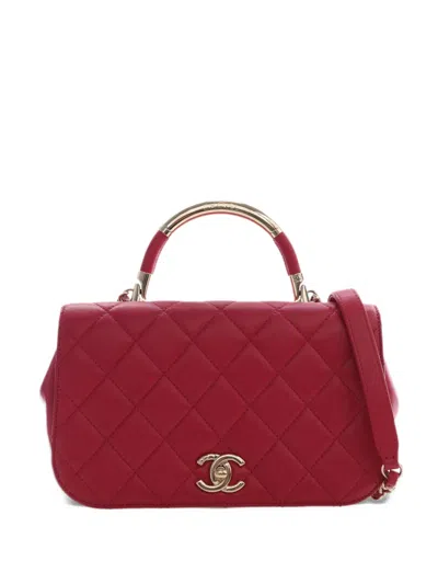 Pre-owned Chanel 2017-2018 Small Quilted Lambskin Carry Chic Flap Satchel In Red