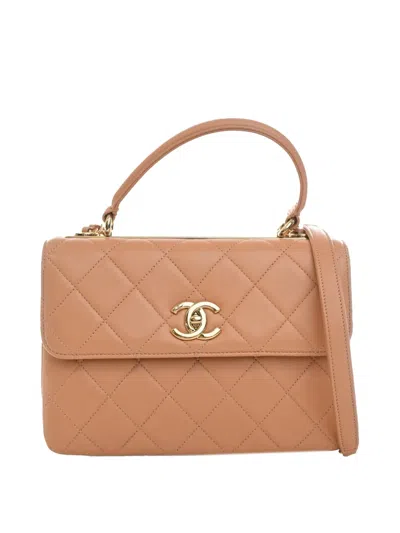 Pre-owned Chanel 2017-2018 Small Quilted Lambskin Trendy Cc Top Handle Flap Satchel In Neutrals