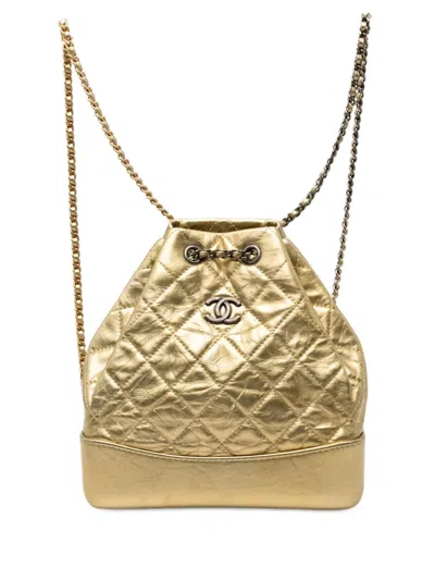 Pre-owned Chanel 2017-2018 Small Quilted Metallic Aged Calfskin Gabrielle Backpack In Gold