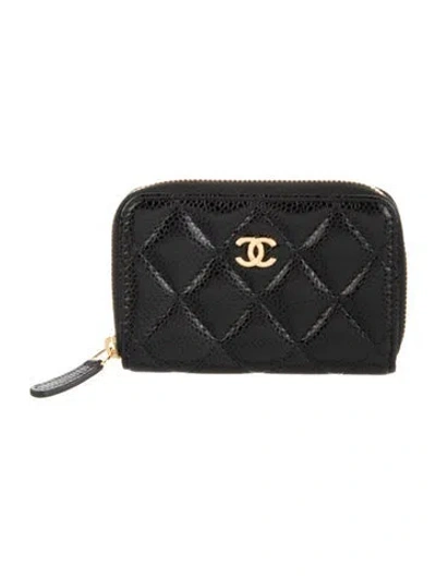 Pre-owned Chanel 2017-2018 Zip Coin Purse Wallet In Black