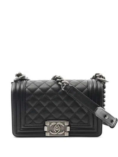 Pre-owned Chanel 2018-2019 Boy Caviar-leather Quilted Chain-strap Shoulder Bag In Black
