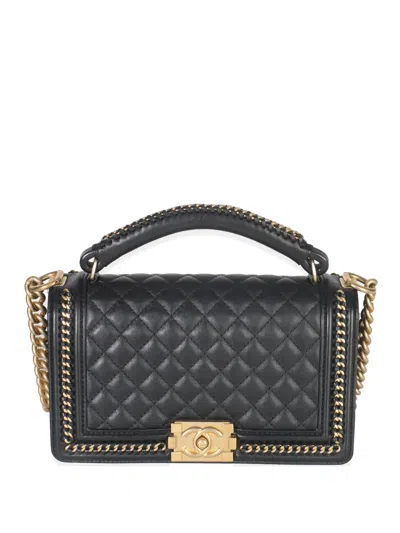 Pre-owned Chanel 2018-2019 Boy Quilted Chain Top Handle Bag In Black