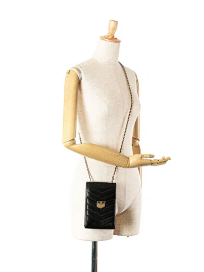 Pre-owned Chanel 2018-2019 Calfskin Cc Chevron Medal Envelope Vertical Clutch With Chain Crossbody Bag In Black