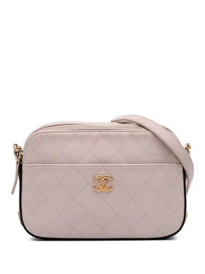 Pre-owned Chanel 2018-2019 Calfskin Grosgrain Stitched Button Up Camera Case Crossbody Bag In Brown