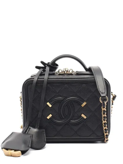 Pre-owned Chanel 2018-2019 Cc Filigree Vanity Two-way Handbag In Black