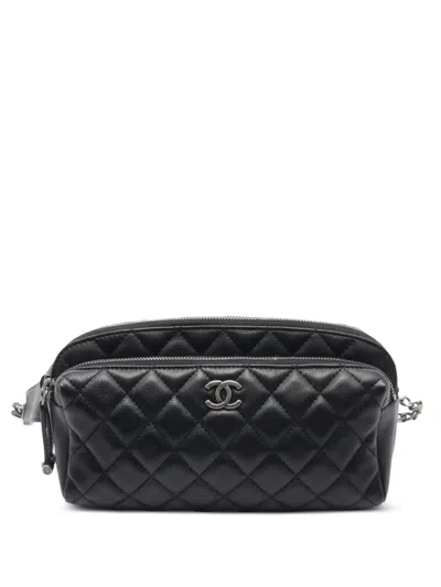 Pre-owned Chanel 2018-2019 Cc Quilted Calfskin Waist Bag Belt Bag In Black