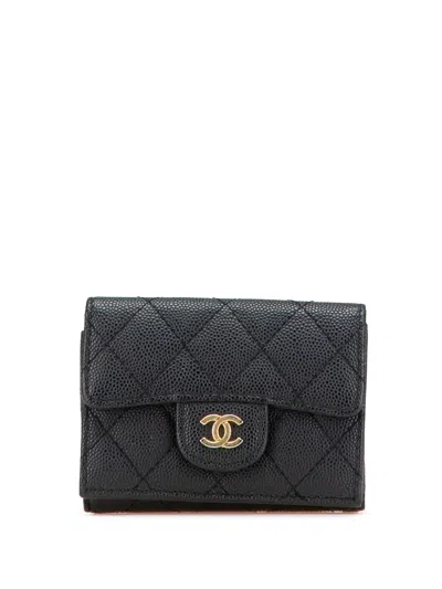 Pre-owned Chanel 2018-2019 Cc Quilted Caviar Trifold Wallet Small Wallets
