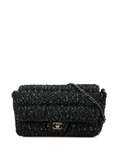 Pre-owned Chanel 2018-2019 Cc Tweed Flap Shoulder Bag In Black