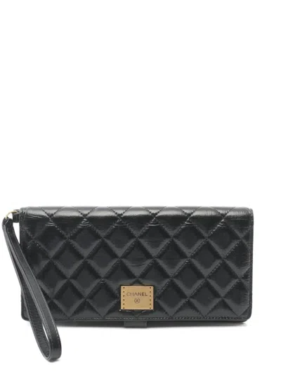 Pre-owned Chanel 2018-2019 Diamond-quilted Wallet In Black